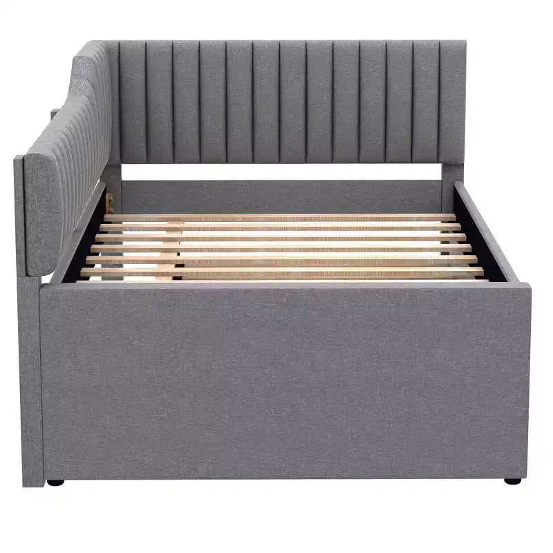 Luxystar Letto a giorno moderno imbottito in lino, matrimoniale, con letto estraibile e 3 cassetti