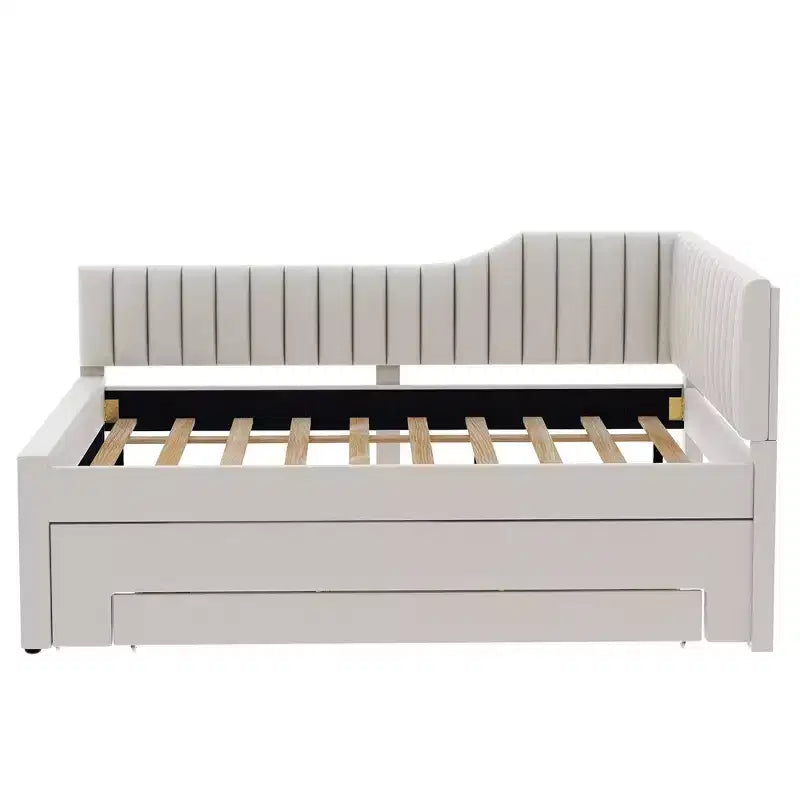 Luxystar Letto a giorno moderno imbottito in lino, matrimoniale, con letto estraibile e 3 cassetti