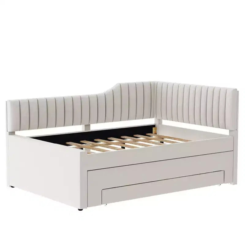 Luxystar Letto a giorno moderno imbottito in lino, matrimoniale, con letto estraibile e 3 cassetti