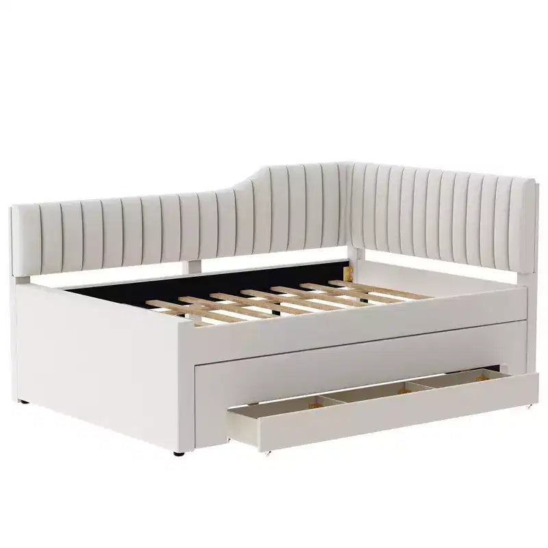 Luxystar Letto a giorno moderno imbottito in lino, matrimoniale, con letto estraibile e 3 cassetti