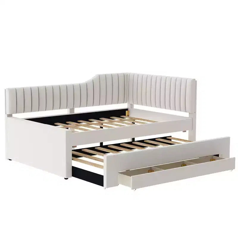 Luxystar Letto a giorno moderno imbottito in lino, matrimoniale, con letto estraibile e 3 cassetti