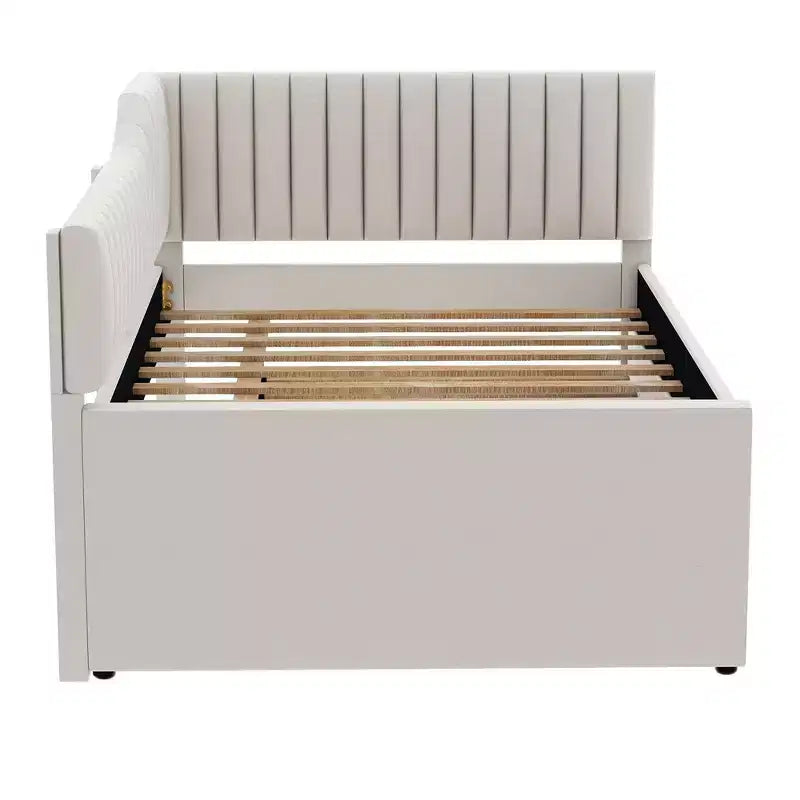 Luxystar Letto a giorno moderno imbottito in lino, matrimoniale, con letto estraibile e 3 cassetti