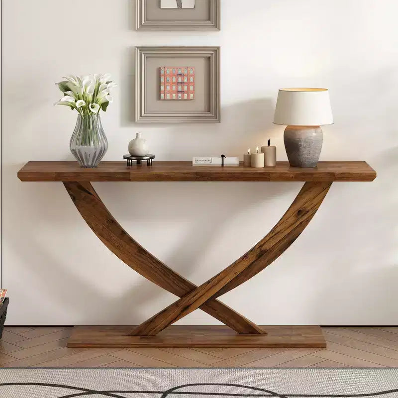 Whisen Tavolino Consolle da Ingresso Moderno Rustico 57", Tavolino d'Appoggio per Corridoio, Tavolino Slim da Divano con Design a Gambe Incrociate, Costruzione Robusta