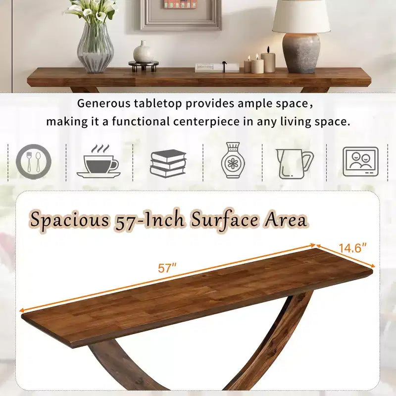 Whisen Tavolino Consolle da Ingresso Moderno Rustico 57", Tavolino d'Appoggio per Corridoio, Tavolino Slim da Divano con Design a Gambe Incrociate, Costruzione Robusta
