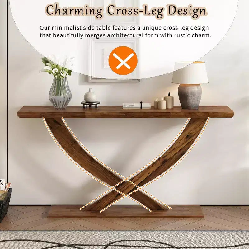 Whisen Tavolino Consolle da Ingresso Moderno Rustico 57", Tavolino d'Appoggio per Corridoio, Tavolino Slim da Divano con Design a Gambe Incrociate, Costruzione Robusta