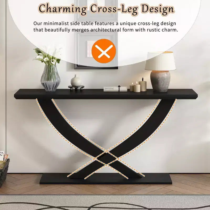 Whisen Tavolino Consolle da Ingresso Moderno Rustico 57", Tavolino d'Appoggio per Corridoio, Tavolino Slim da Divano con Design a Gambe Incrociate, Costruzione Robusta