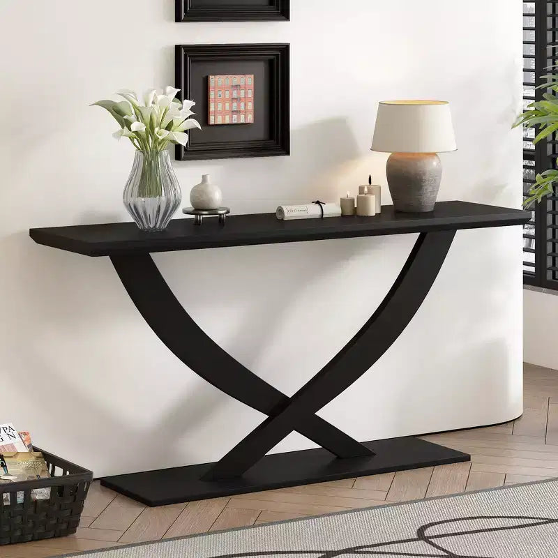 Whisen 57'' Modern Rustic Entryway Console Table, Accent Hallway Table, Slim Sofa Table with Cross-Leg Design, Sturdy Construction