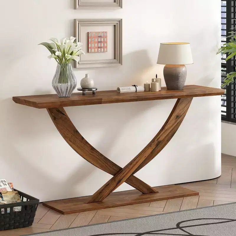 Whisen Tavolino Consolle da Ingresso Moderno Rustico 57", Tavolino d'Appoggio per Corridoio, Tavolino Slim da Divano con Design a Gambe Incrociate, Costruzione Robusta