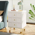Lantine Nightstand with 3 Drawers, White and Gold Bedside Table, Modern Small Chest of Drawers, Sofa End Tables with Storage for Dorm, Bedroom