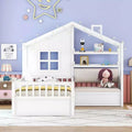 MAYEERTY Twin Size House Bed with Sofa Kids Platform Bed with Two Drawers and Storage Shelf for Bedroom White