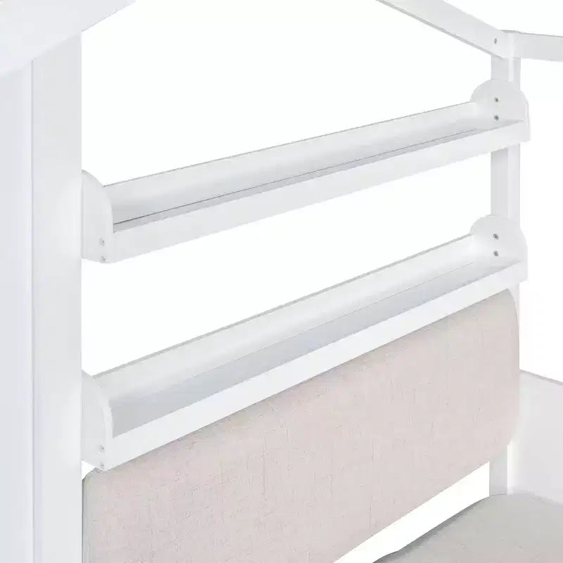 MAYEERTY Letto a Capanna per Bambini con Divano, Piattaforma con Due Cassetti e Ripiano per Camera da Letto, Bianco