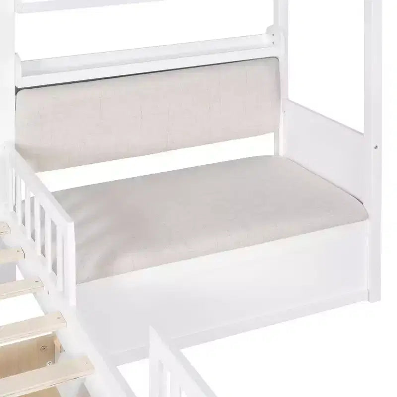 MAYEERTY Letto a Capanna per Bambini con Divano, Piattaforma con Due Cassetti e Ripiano per Camera da Letto, Bianco