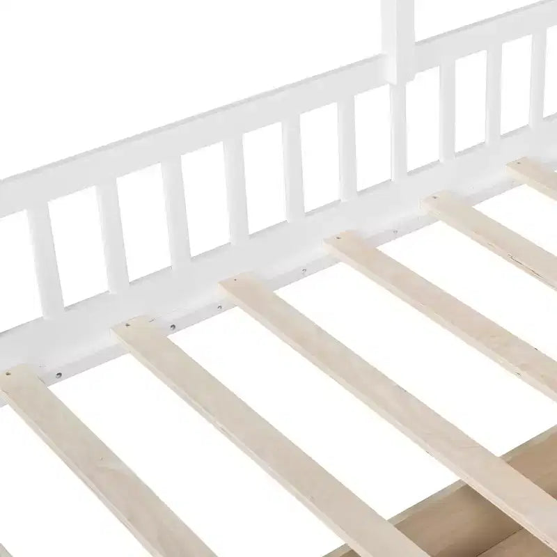 MAYEERTY Letto a Capanna per Bambini con Divano, Piattaforma con Due Cassetti e Ripiano per Camera da Letto, Bianco