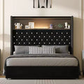 MAYEERTY Full Size Velvet Tufted Bed with Night Light 52 High Headboard Rivet Decor Wing-back Platform Headboard Shelf for Bedroom Black