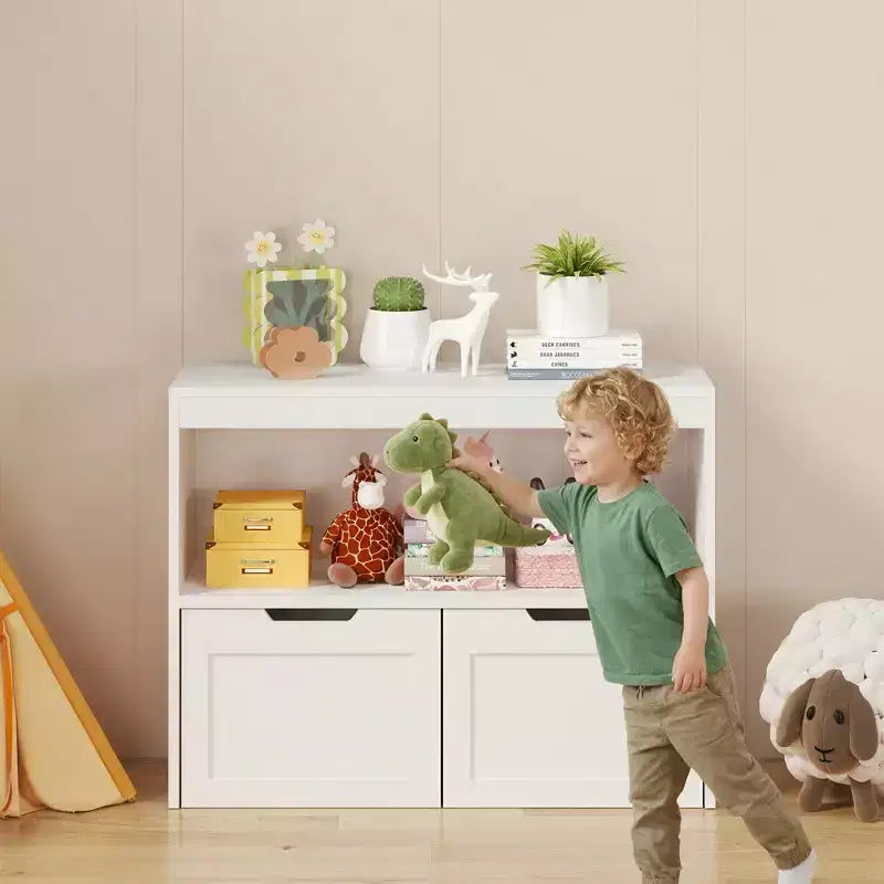 Mobile contenitore 8 scomparti con cassetti portagiochi rimovibili, libreria a 4 livelli e 2 armadietti per sala giochi, cameretta, stanza dei bambini