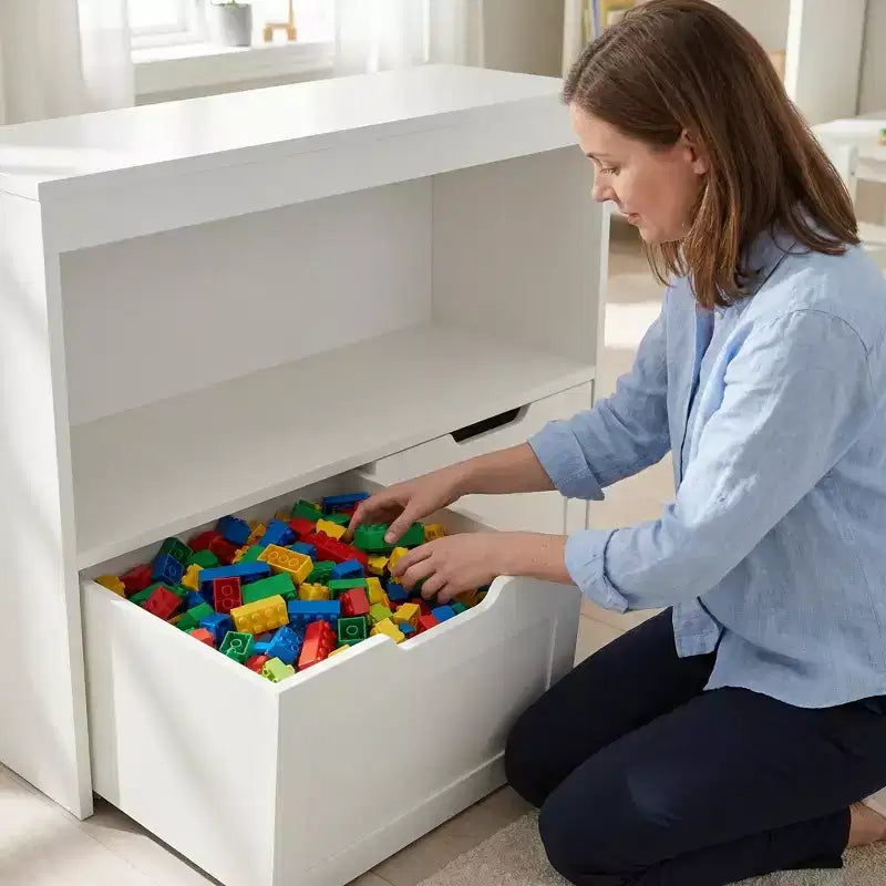 Mobile contenitore 8 scomparti con cassetti portagiochi rimovibili, libreria a 4 livelli e 2 armadietti per sala giochi, cameretta, stanza dei bambini