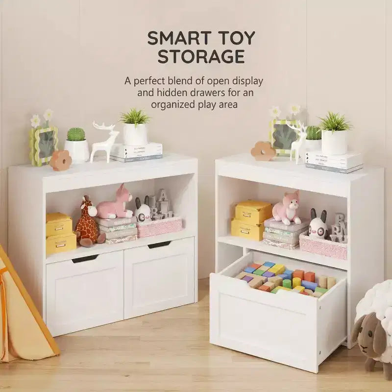 Mobile contenitore 8 scomparti con cassetti portagiochi rimovibili, libreria a 4 livelli e 2 armadietti per sala giochi, cameretta, stanza dei bambini