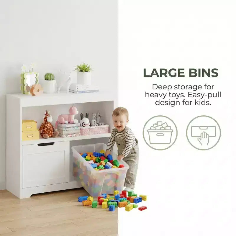 Mobile contenitore 8 scomparti con cassetti portagiochi rimovibili, libreria a 4 livelli e 2 armadietti per sala giochi, cameretta, stanza dei bambini