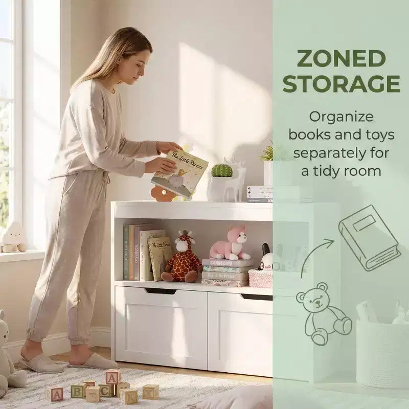 Mobile contenitore 8 scomparti con cassetti portagiochi rimovibili, libreria a 4 livelli e 2 armadietti per sala giochi, cameretta, stanza dei bambini