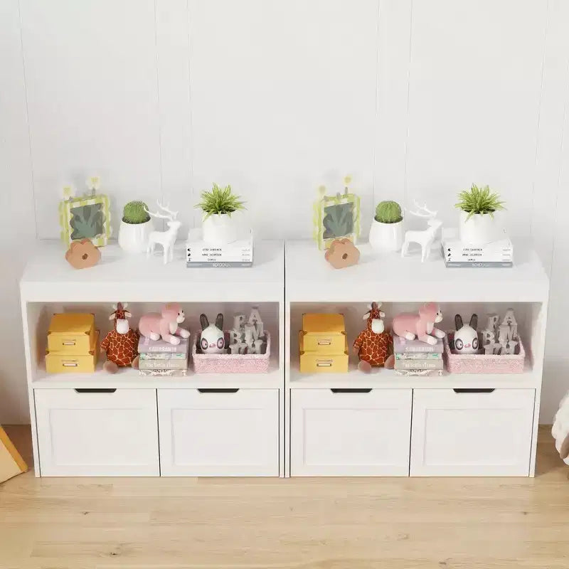 Mobile contenitore 8 scomparti con cassetti portagiochi rimovibili, libreria a 4 livelli e 2 armadietti per sala giochi, cameretta, stanza dei bambini