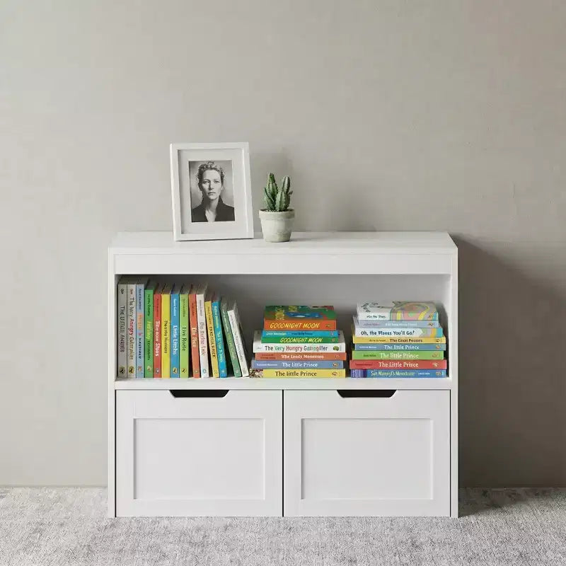Mobile contenitore 8 scomparti con cassetti portagiochi rimovibili, libreria a 4 livelli e 2 armadietti per sala giochi, cameretta, stanza dei bambini
