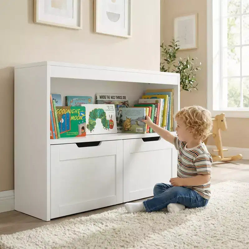 Mobile contenitore 8 scomparti con cassetti portagiochi rimovibili, libreria a 4 livelli e 2 armadietti per sala giochi, cameretta, stanza dei bambini