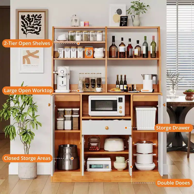 Madia credenza in legno, mobile dispensa da cucina autoportante, grande armadio/mobiletto per la preparazione del caffè per ingresso, sala da pranzo, soggiorno