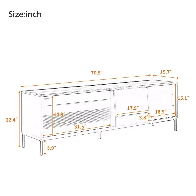 Mobile porta TV moderno per televisori fino a 75 pollici, mobile TV in legno da 70,8 pollici con contenitore e anta scorrevole, mobile console multimediale per soggiorno e camera da letto
