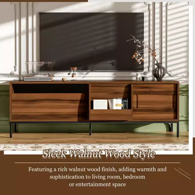 Mobile porta TV moderno per televisori fino a 75 pollici, mobile TV in legno da 70,8 pollici con contenitore e anta scorrevole, mobile console multimediale per soggiorno e camera da letto