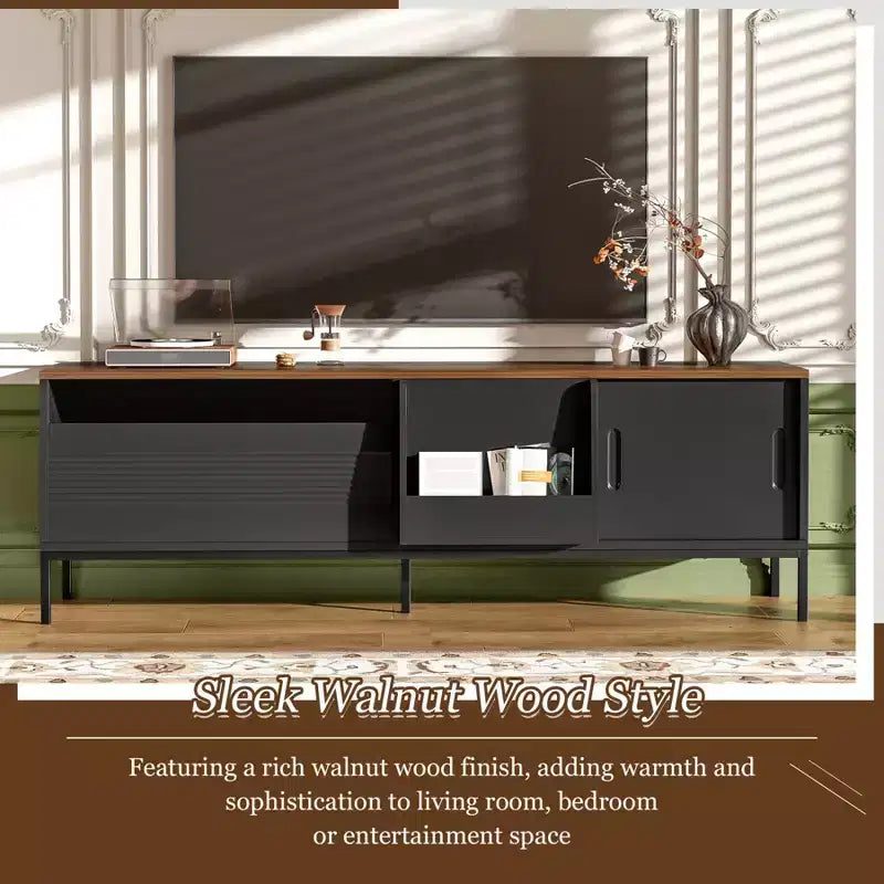 Mobile porta TV moderno per televisori fino a 75 pollici, mobile TV in legno da 70,8 pollici con contenitore e anta scorrevole, mobile console multimediale per soggiorno e camera da letto