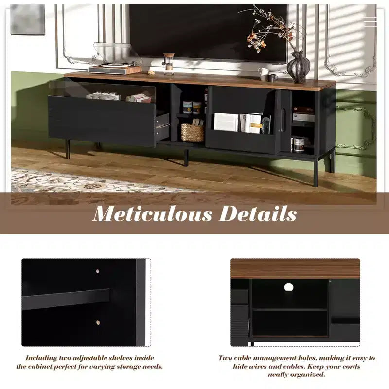 Mobile porta TV moderno per televisori fino a 75 pollici, mobile TV in legno da 70,8 pollici con contenitore e anta scorrevole, mobile console multimediale per soggiorno e camera da letto