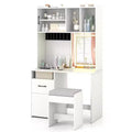 Costway 39.5'' Vanity Desk w/Mirror Lights Power Outlets Adjustable Brightness Shelves