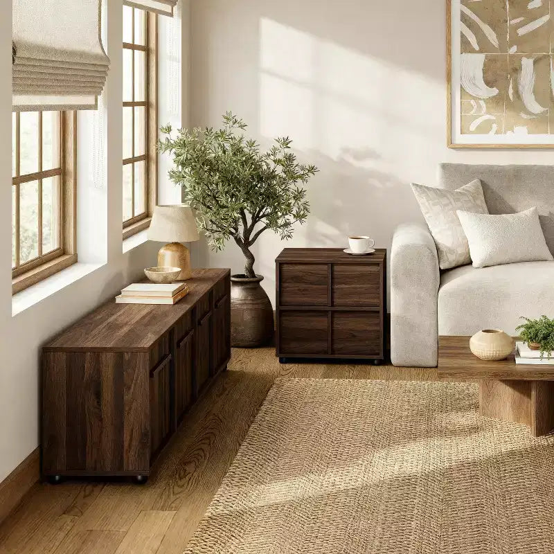 Comodino e tavolino laterale LuxenHome da 21,65" in noce con due cassetti in resistente legno ingegnerizzato, marrone