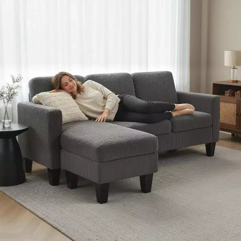 HOMCOM Divano Sezionale a 73 Posti, Divano a L con Chaise Longue Reversibile o Pouf