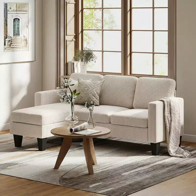HOMCOM Divano Sezionale a 73 Posti, Divano a L con Chaise Longue Reversibile o Pouf