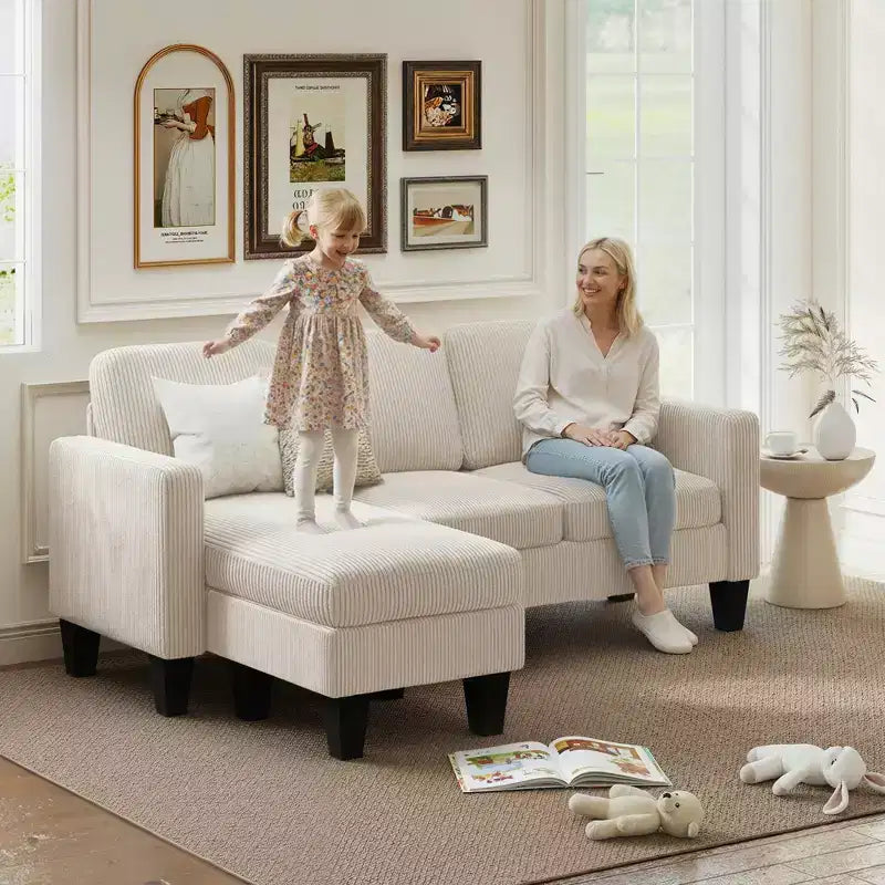 HOMCOM Divano Sezionale a 73 Posti, Divano a L con Chaise Longue Reversibile o Pouf