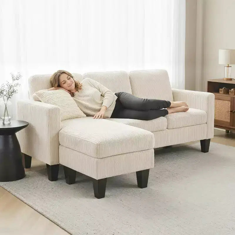 HOMCOM Divano Sezionale a 73 Posti, Divano a L con Chaise Longue Reversibile o Pouf