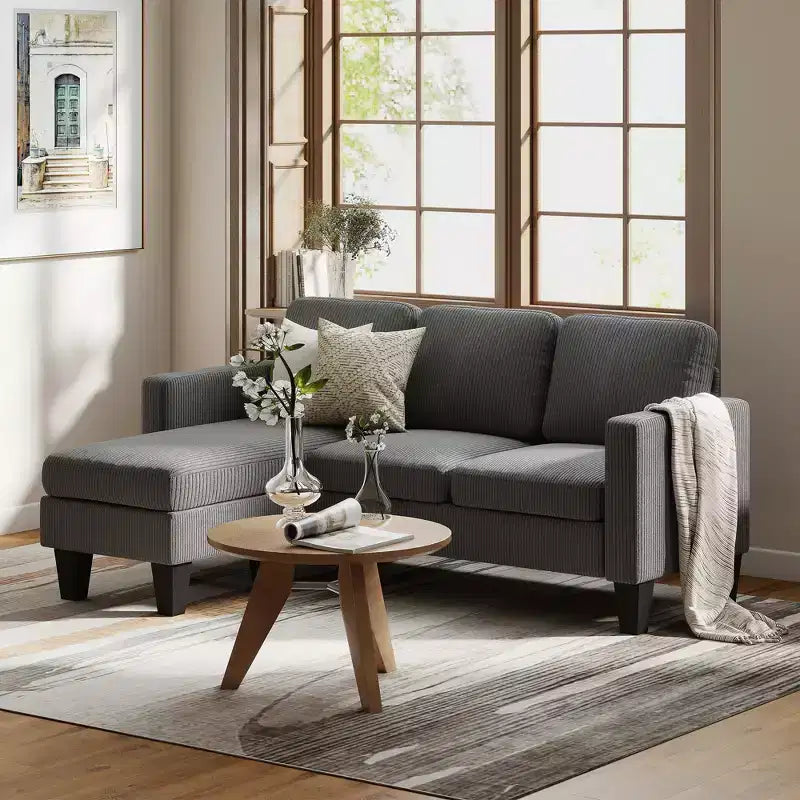 HOMCOM Divano Sezionale a 73 Posti, Divano a L con Chaise Longue Reversibile o Pouf