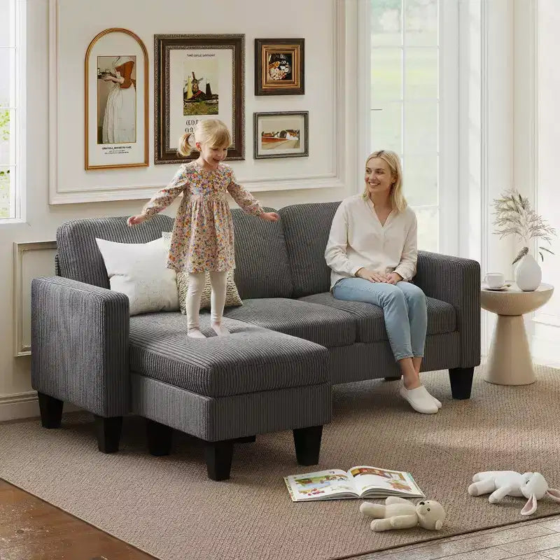 HOMCOM Divano Sezionale a 73 Posti, Divano a L con Chaise Longue Reversibile o Pouf