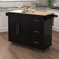 JVNOXK Kitchen island with spice rack, towel rack, and extendable solid wood tabletop, featuring locking casters and storage space, black