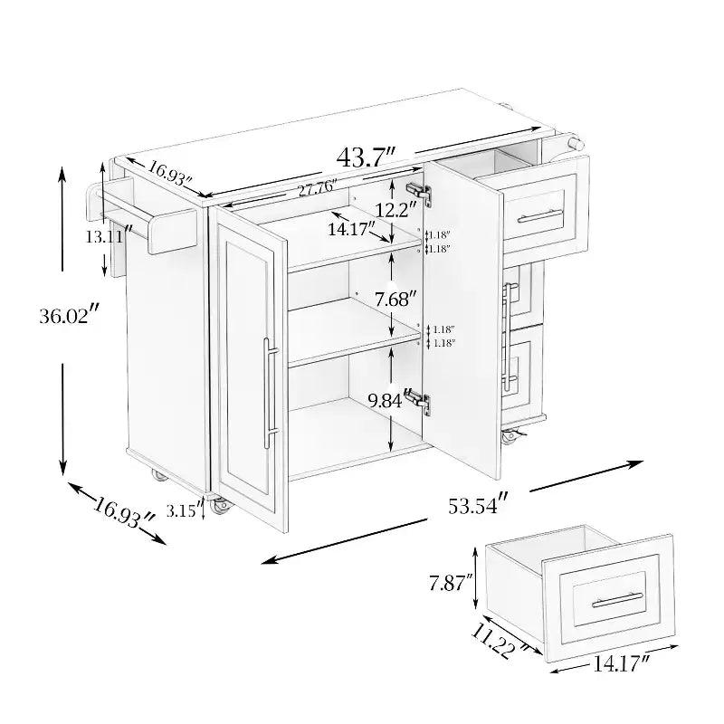JVNOXK Isola da cucina con portaspezie, portasciugamani e piano in legno massello estensibile, con ruote bloccabili e spazio contenitore, nero