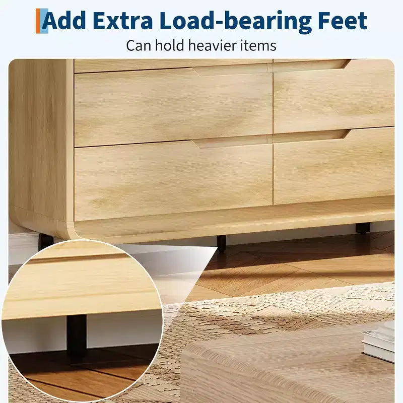 Cassettiera a 6 cassetti GustoWave, Comò in Legno con Gambe in Metallo e Kit Anti-Ribaltamento, Mobile Contenitore con Angoli Arrotondati per Camera da Letto o Soggiorno