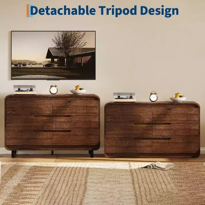 Cassettiera a 6 cassetti GustoWave, Comò in Legno con Gambe in Metallo e Kit Anti-Ribaltamento, Mobile Contenitore con Angoli Arrotondati per Camera da Letto o Soggiorno