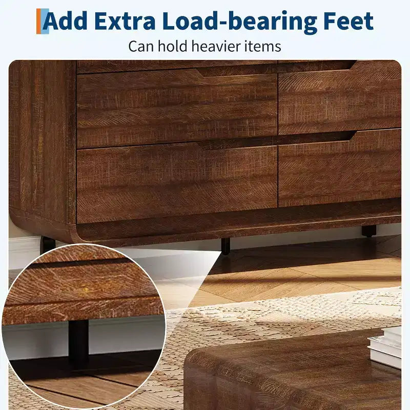 Cassettiera a 6 cassetti GustoWave, Comò in Legno con Gambe in Metallo e Kit Anti-Ribaltamento, Mobile Contenitore con Angoli Arrotondati per Camera da Letto o Soggiorno