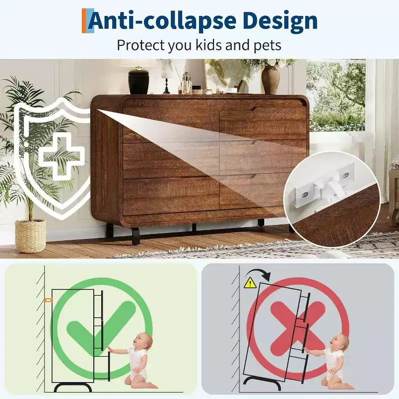 Cassettiera a 6 cassetti GustoWave, Comò in Legno con Gambe in Metallo e Kit Anti-Ribaltamento, Mobile Contenitore con Angoli Arrotondati per Camera da Letto o Soggiorno