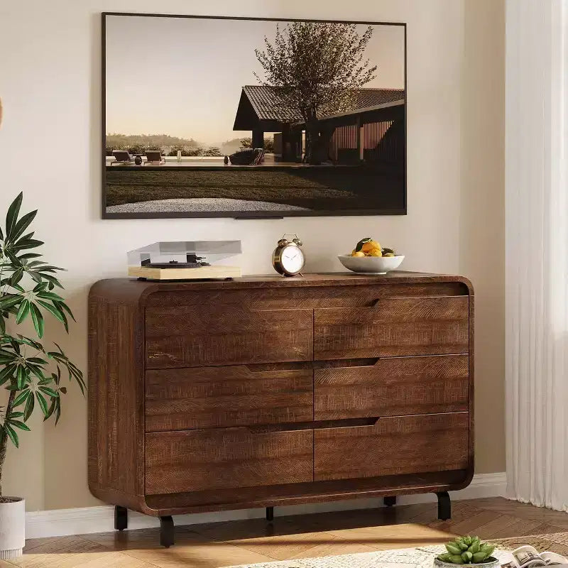 GustoWave 6-Drawer Dresser, Wooden Chest with Metal Legs & Anti-Tip Kit, Rounded Corners Storage Cabinet for Bedroom or Living Room
