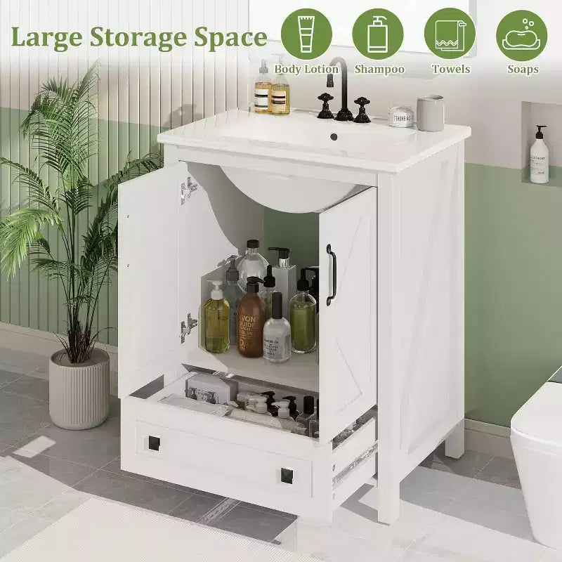 Mobile bagno da 60 cm con lavabo in ceramica e anta con chiusura ammortizzata - Armadietto salvaspazio per bagni piccoli