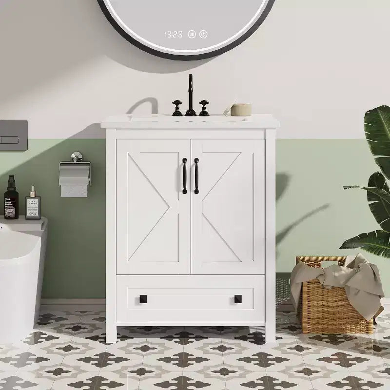 Mobile bagno da 60 cm con lavabo in ceramica e anta con chiusura ammortizzata - Armadietto salvaspazio per bagni piccoli