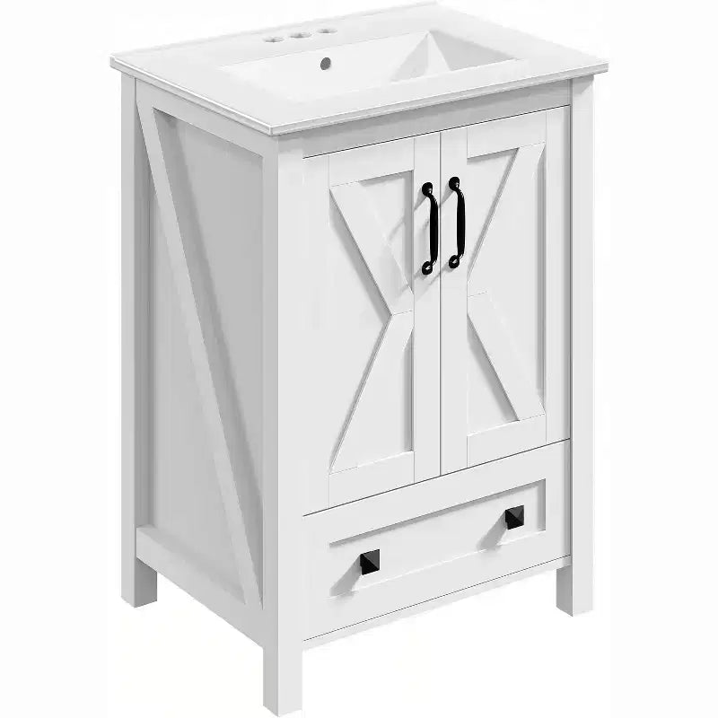 Mobile bagno da 60 cm con lavabo in ceramica e anta con chiusura ammortizzata - Armadietto salvaspazio per bagni piccoli
