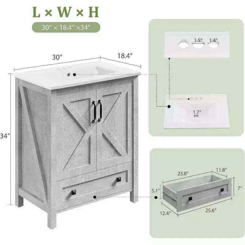 Mobile bagno da 60 cm con lavabo in ceramica e anta con chiusura ammortizzata - Armadietto salvaspazio per bagni piccoli